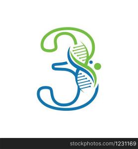Number 3 with DNA logo Simple creative template icon