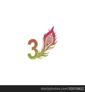 Number 3 with feather logo icon design vector illustration