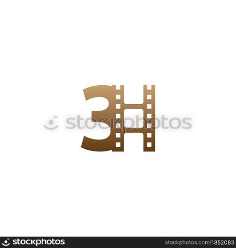 Number 3 with film strip icon logo design template illustration