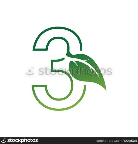Number 3 with leaf concept logo or symbol template design