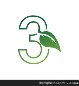 Number 3 with leaf concept logo or symbol template design