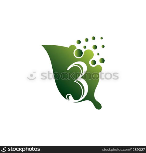 Number 3 with leaf logo modern Creative template design