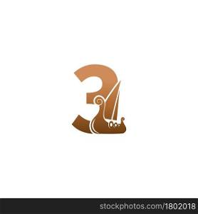 Number 3 with logo icon viking sailboat design template illustration