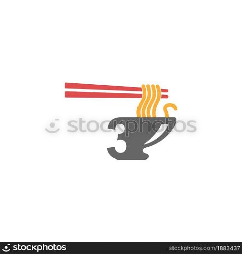 Number 3 with noodle icon logo design vector template