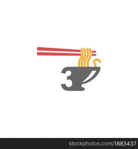 Number 3 with noodle icon logo design vector template