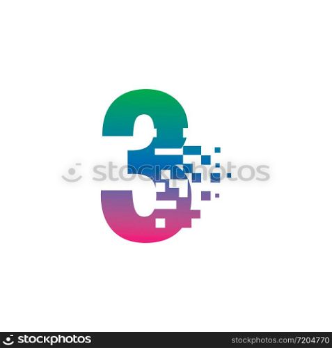 NUMBER 3 with pixel digital logo design gradient concept