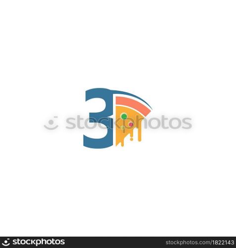 Number 3 with pizza icon logo vector template