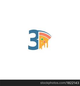 Number 3 with pizza icon logo vector template