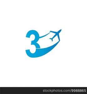 Number 3 with plane logo icon design vector illustration template