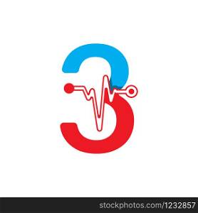 Number 3 with Pulse Logo Vector Element Symbol Template