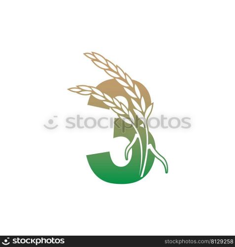 Number 3 with rice plant icon illustration template vector