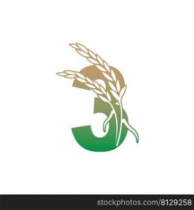 Number 3 with rice plant icon illustration template vector