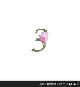 Number 3 with rose icon logo vector template illustration