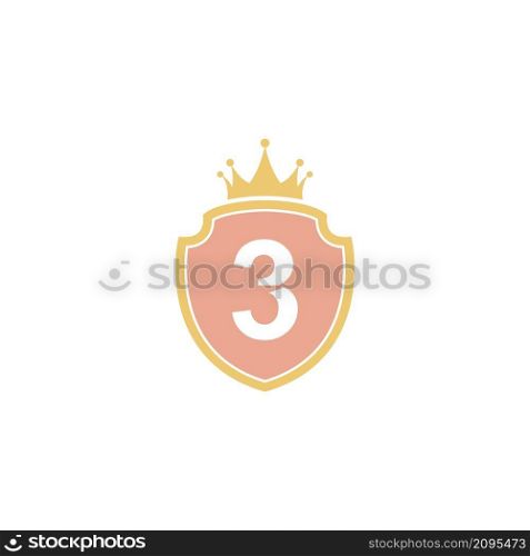 Number 3 with shield icon logo design illustration vector