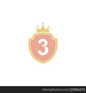 Number 3 with shield icon logo design illustration vector