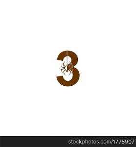 Number 3 with spider icon logo design template vector