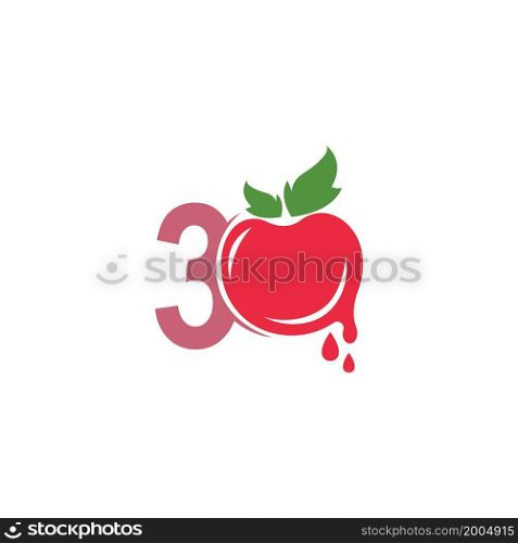 Number 3 with tomato icon logo design template illustration vector