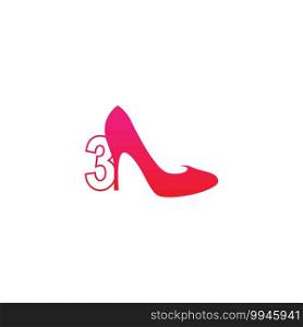 Number 3 with Women shoe, high heel logo icon design vector template