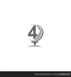 Number 4 and golf ball icon logo design illustration
