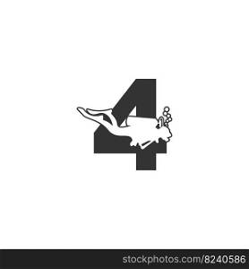 Number 4 and someone scuba, diving icon illustration template