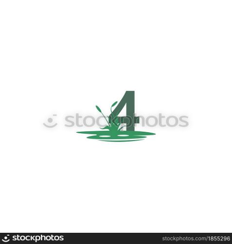 Number 4 behind puddles and grass template illustration