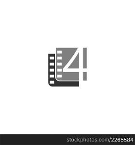 Number 4 icon in film strip illustration template vector