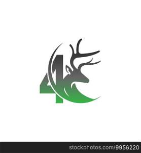 Number 4 icon logo with deer illustration design vector