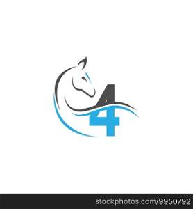 Number 4 icon logo with horse illustration design vector