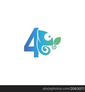 Number 4 icon with chameleon logo design template vector