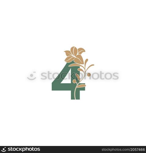 Number 4 icon with lily beauty illustration template vector