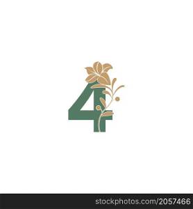 Number 4 icon with lily beauty illustration template vector
