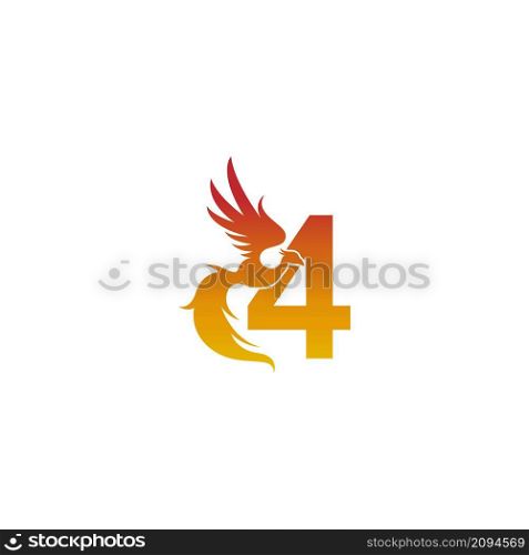 Number 4 icon with phoenix logo design template illustration