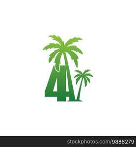 Number 4 logo and  coconut tree icon design vector illustration