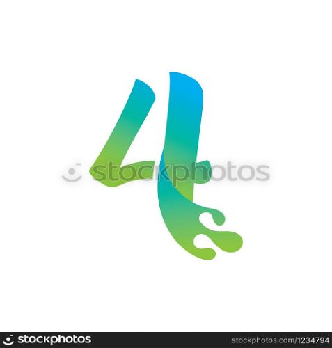 Number 4 logo design with water splash ripple template