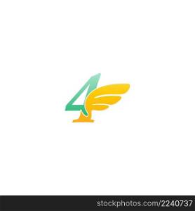 Number 4 logo icon illustration with wings vector