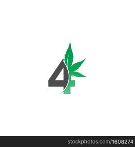 Number 4 logo icon with cannabis leaf design vector illustration