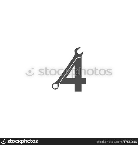 Number 4 logo icon with wrench design vector illustration