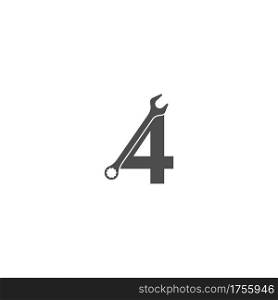 Number 4 logo icon with wrench design vector illustration