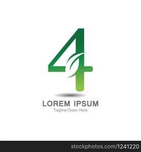 Number 4 logo with leaf concept template design