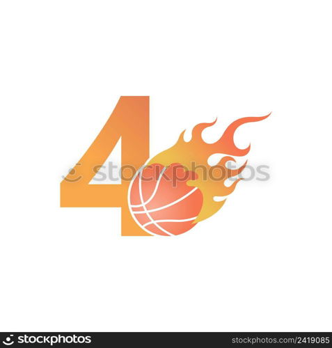 Number 4 with basketball ball on fire illustration vector