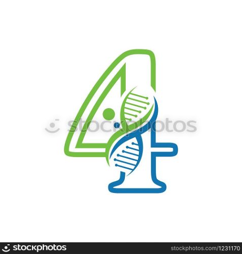 Number 4 with DNA logo Simple creative template icon