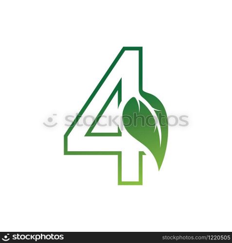 Number 4 with leaf concept logo or symbol template design