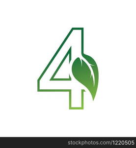 Number 4 with leaf concept logo or symbol template design