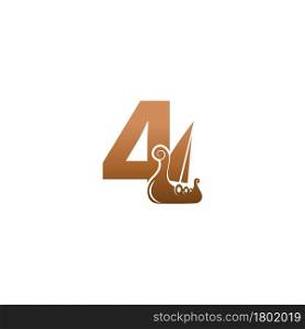 Number 4 with logo icon viking sailboat design template illustration