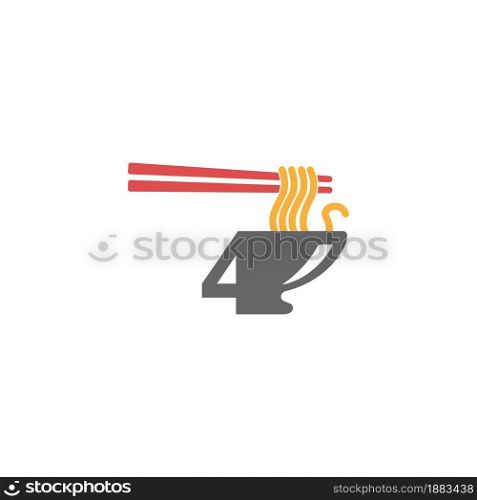Number 4 with noodle icon logo design vector template