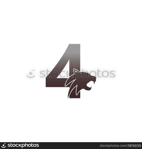 Number 4 with panther head icon logo vector template