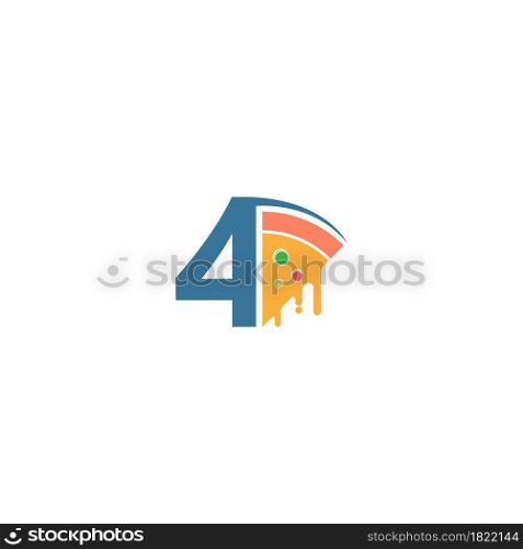 Number 4 with pizza icon logo vector template