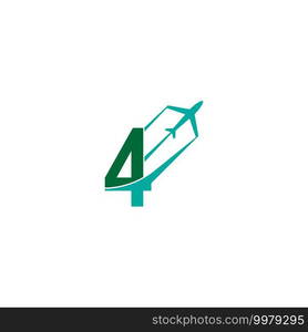 Number 4 with plane logo icon design vector illustration