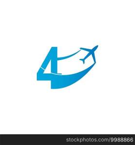 Number 4 with plane logo icon design vector illustration template