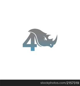 Number 4 with rhino head icon logo template vector